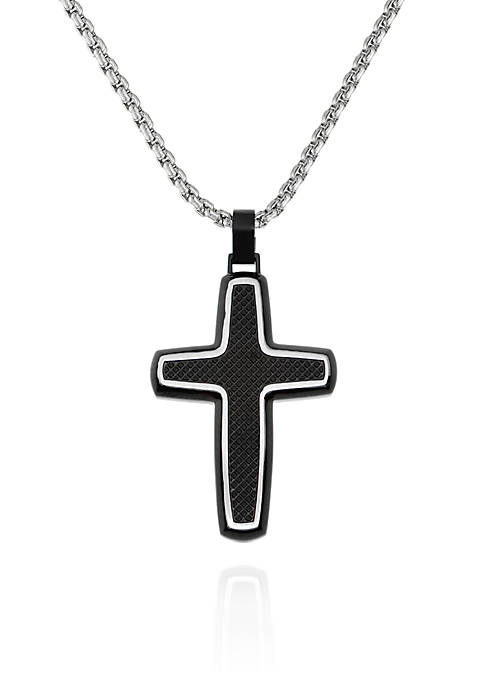 Mens Stainless Steel and Carbon Fiber Cross Pendant
