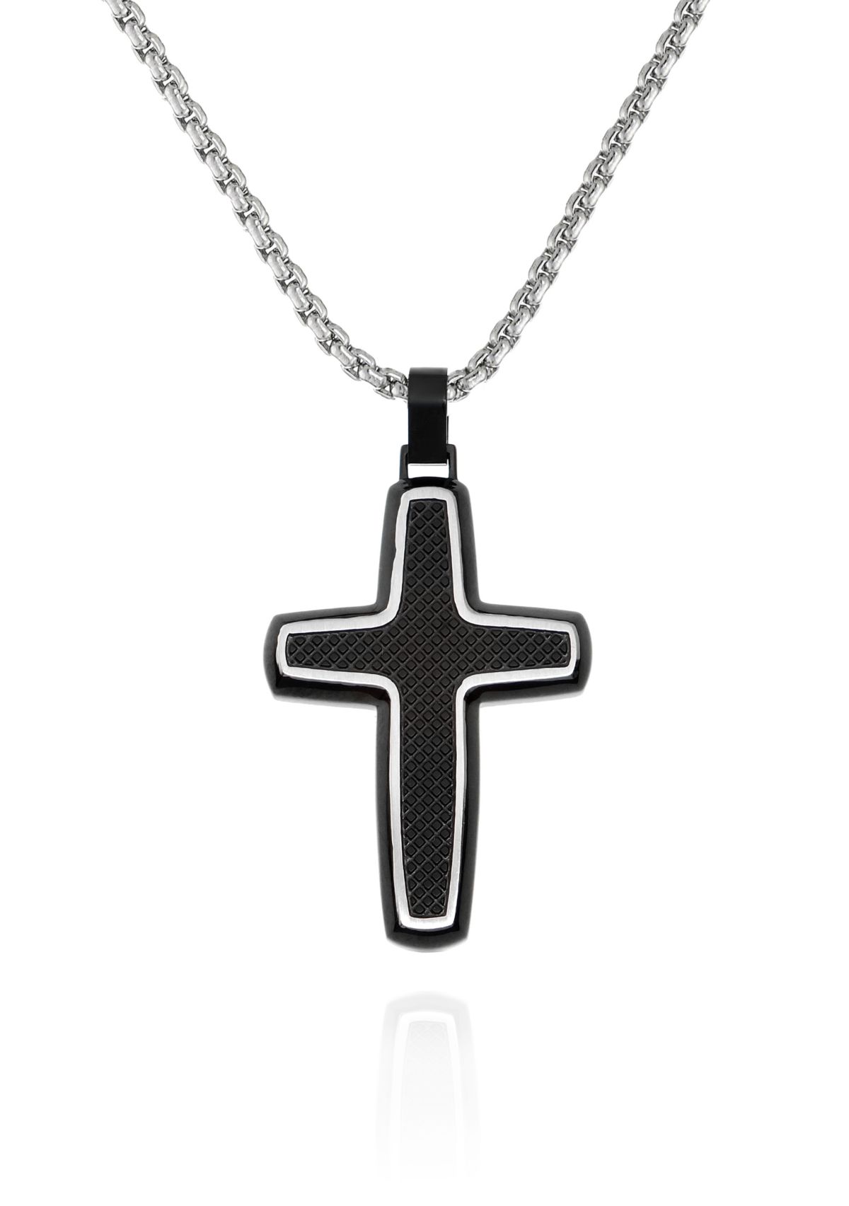 Mens Stainless Steel and Carbon Fiber Cross Pendant