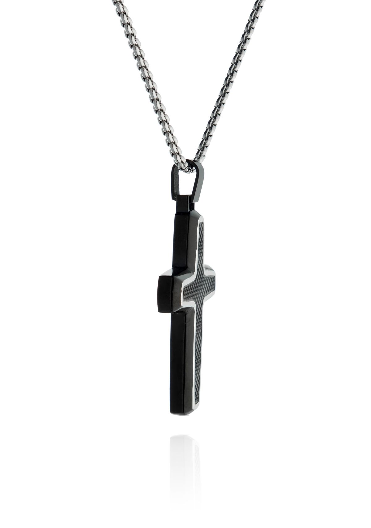 Mens Stainless Steel and Carbon Fiber Cross Pendant