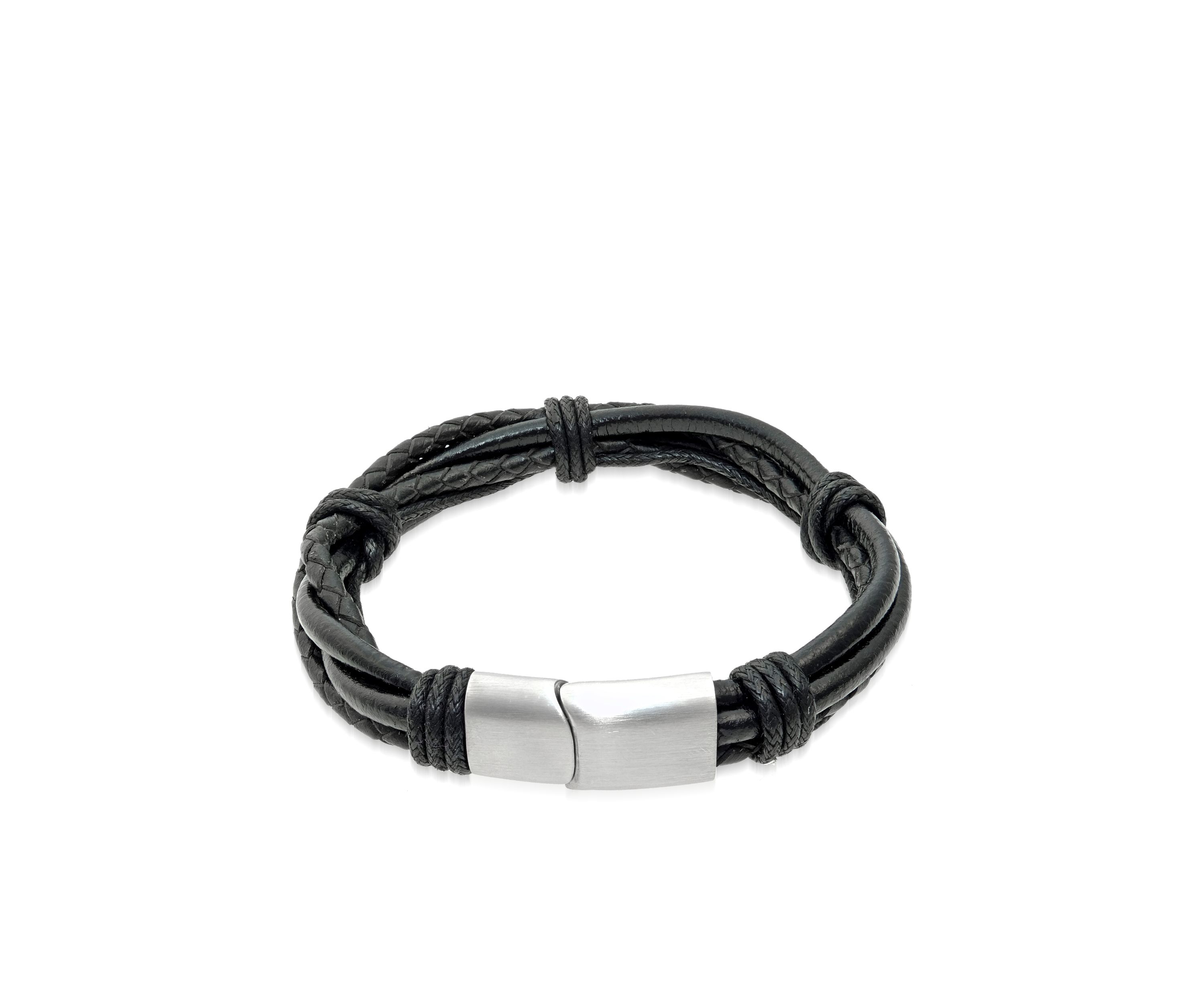 Mens Stainless Steel and Leather Bracelet