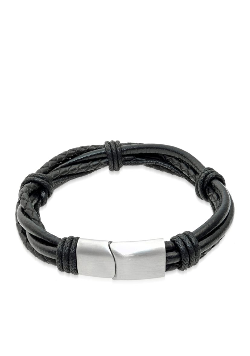 Mens Stainless Steel and Leather Bracelet