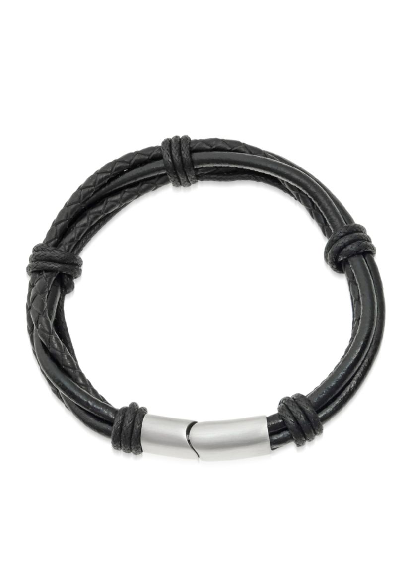 Mens Stainless Steel and Leather Bracelet