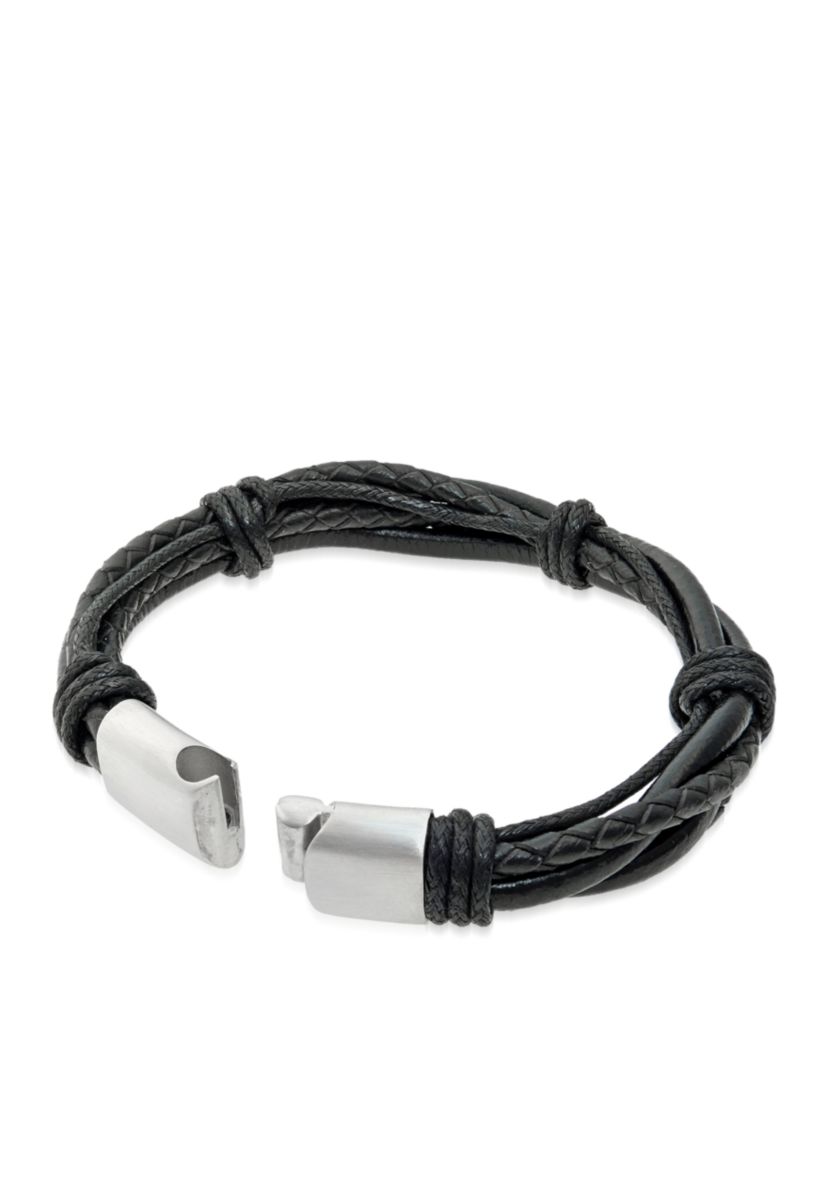 Mens Stainless Steel and Leather Bracelet