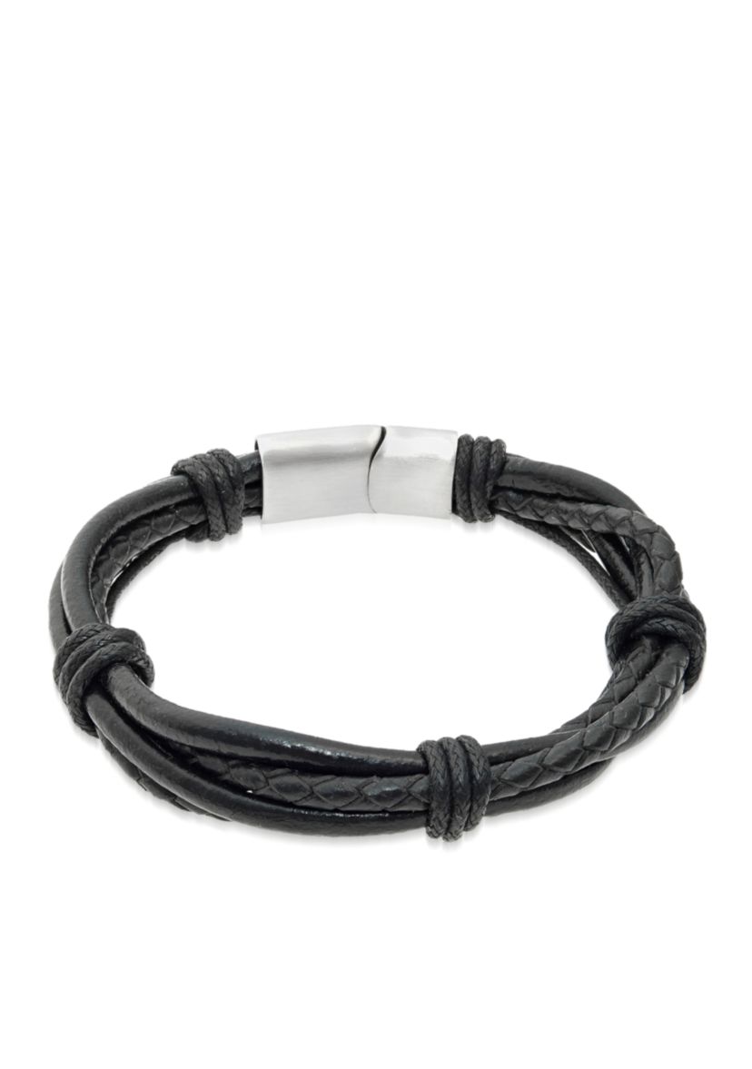 Mens Stainless Steel and Leather Bracelet