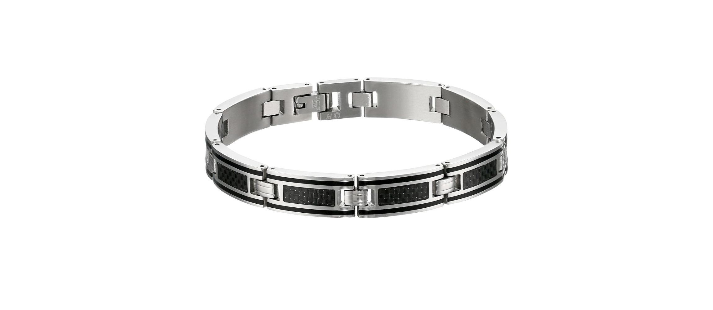 Stainless Steel Link Bracelet with Carbon Fiber and Black Resin