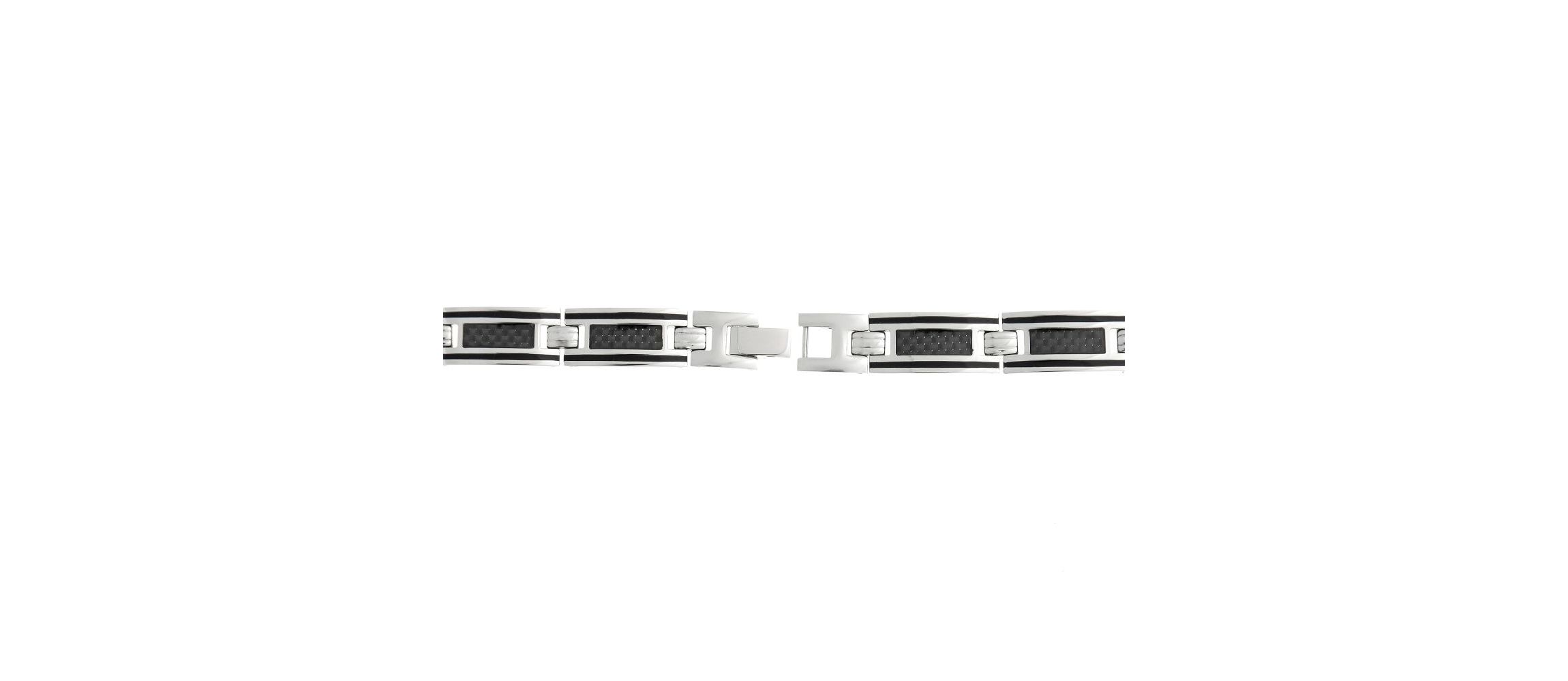 Stainless Steel Link Bracelet with Carbon Fiber and Black Resin