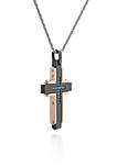 Mens Stainless Steel Textured Cross Pendant with Cubic Zirconia Center