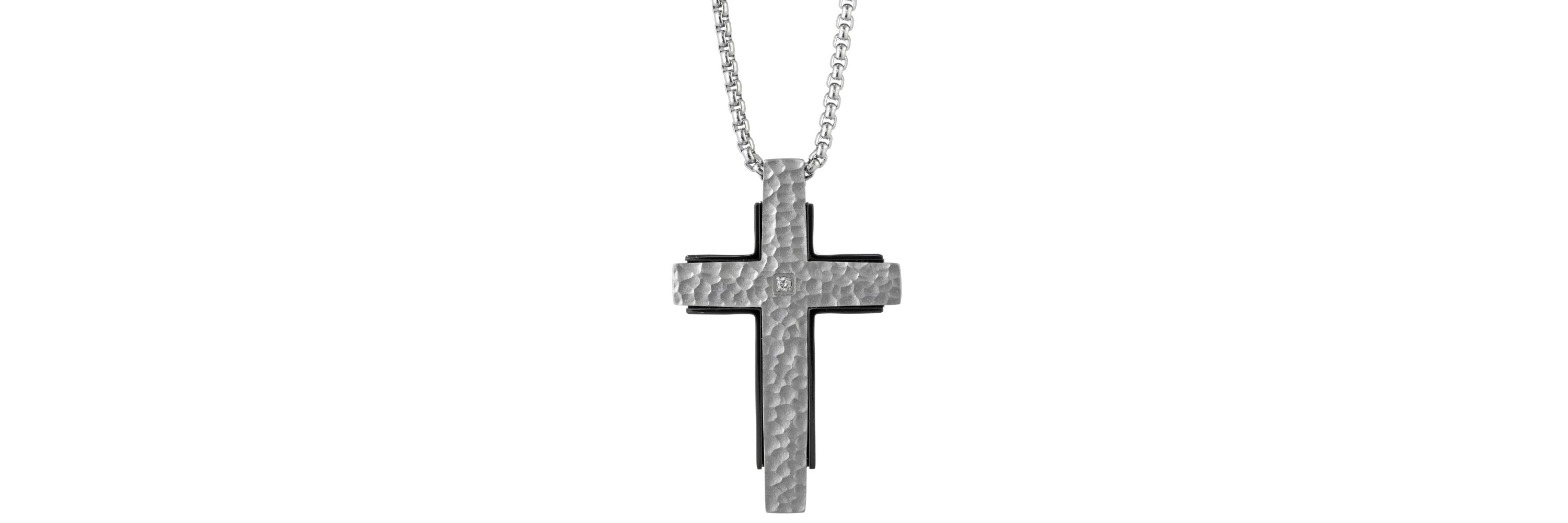 Stainless Steel Diamond Accent Cross Pendant Necklace