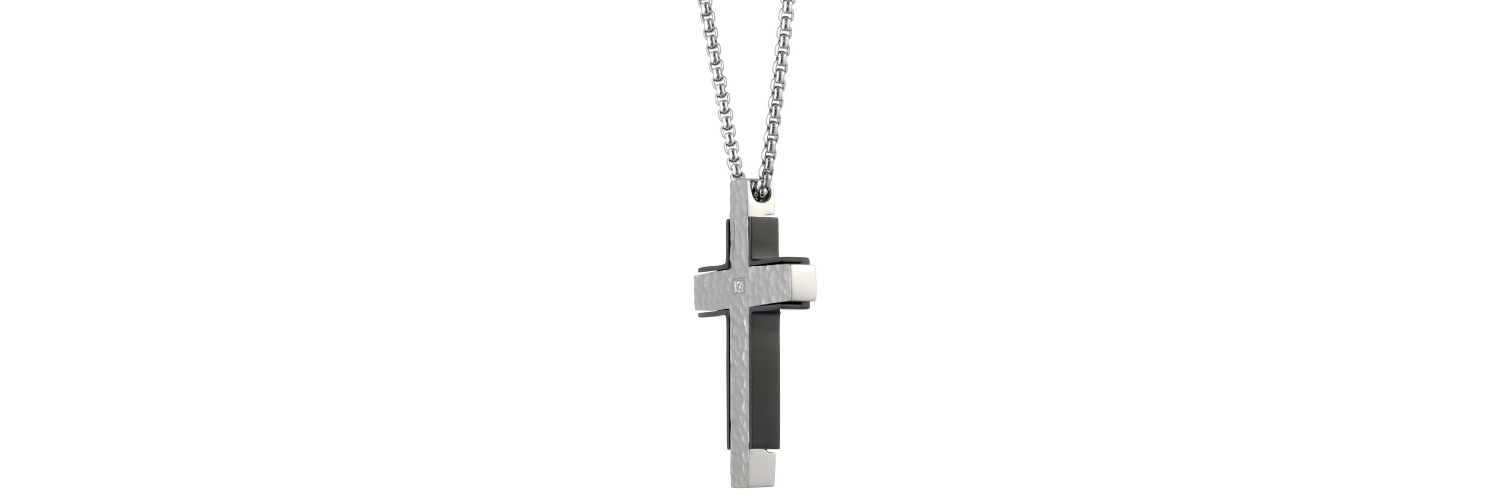 Stainless Steel Diamond Accent Cross Pendant Necklace