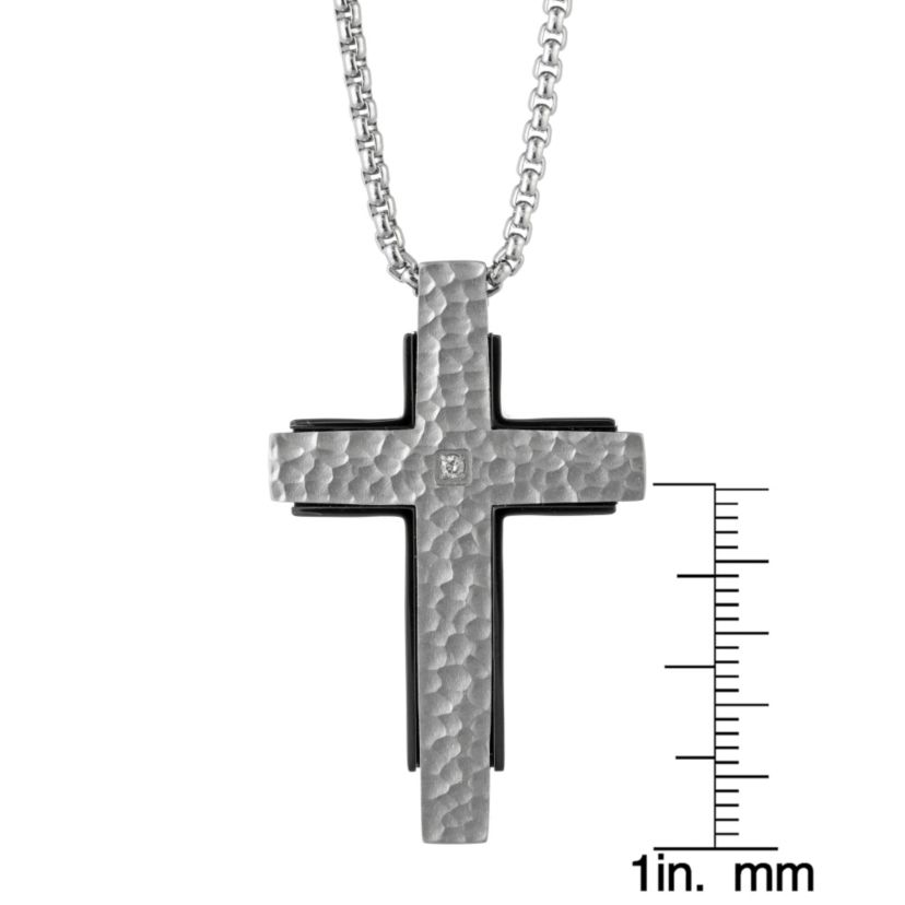 Stainless Steel Diamond Accent Cross Pendant Necklace
