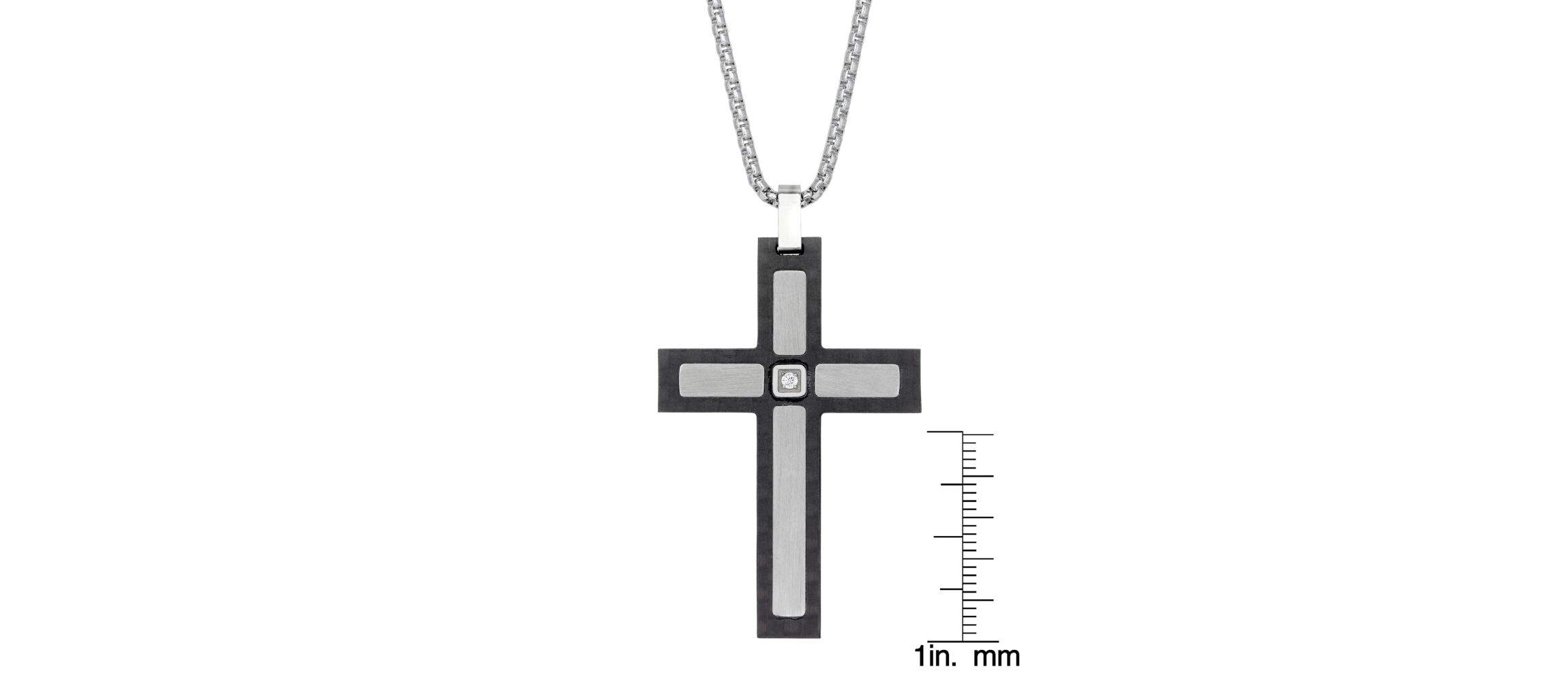 Stainless Steel Cubic Zirconia Two Tone Cross Pendant Necklace