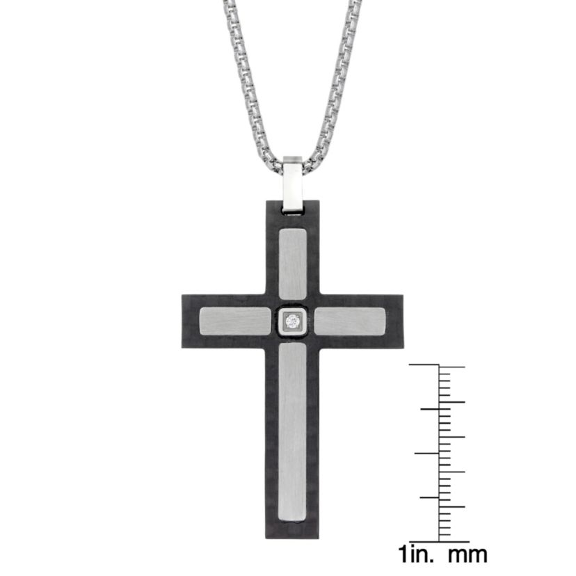 Stainless Steel Cubic Zirconia Two Tone Cross Pendant Necklace