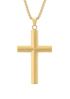 Belk & Co Men's Stainless Steel Cross Pendant with Gold Tone Ion Plating, Yellow, 24 in