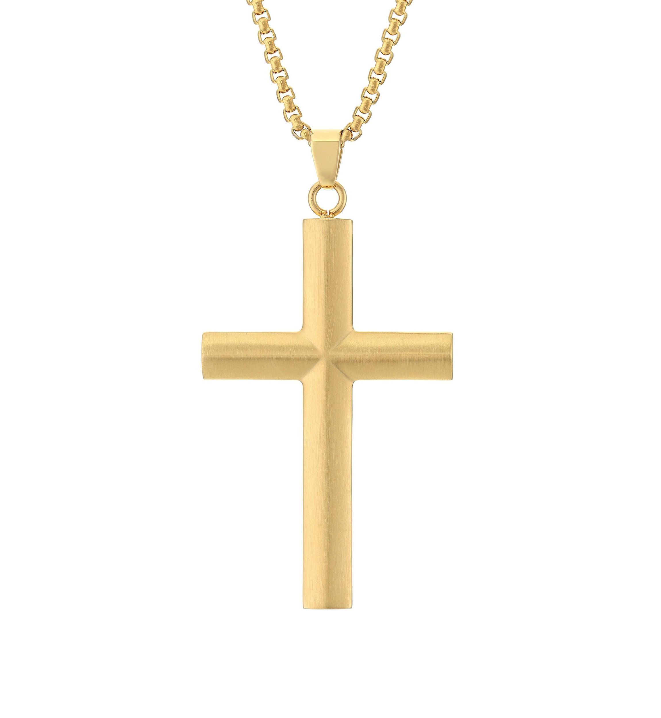Stainless Steel Cross Pendant with Gold Tone Ion Plating