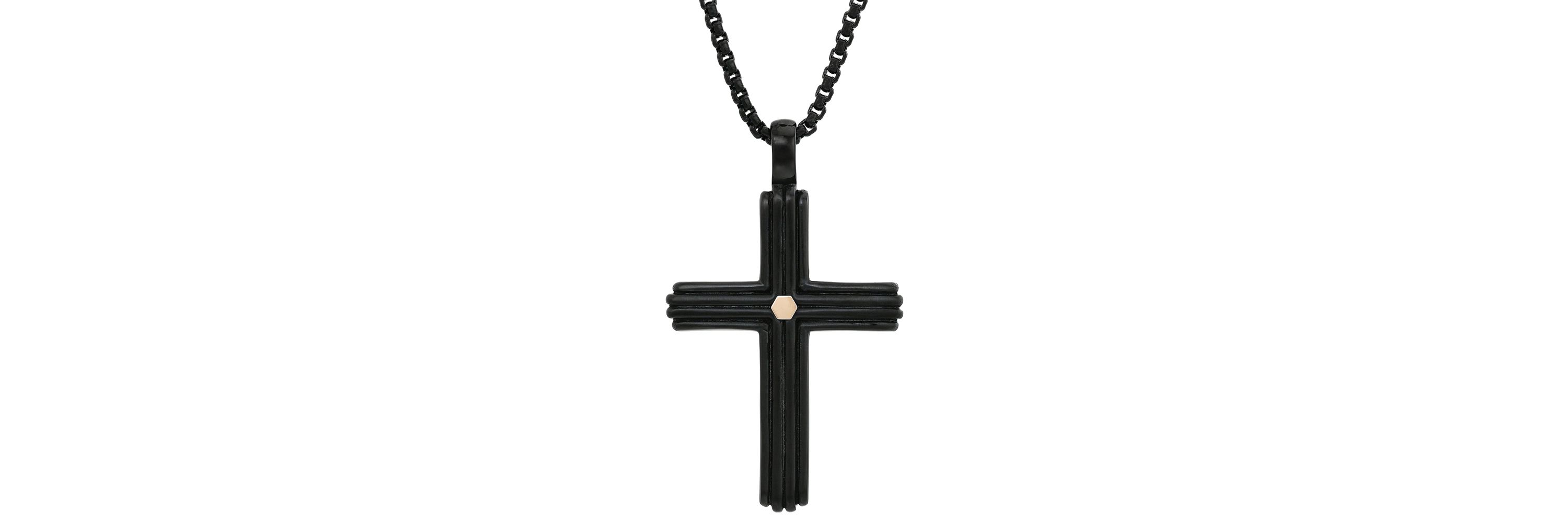 Stainless Steel Two Tone Cross Pendant Necklace