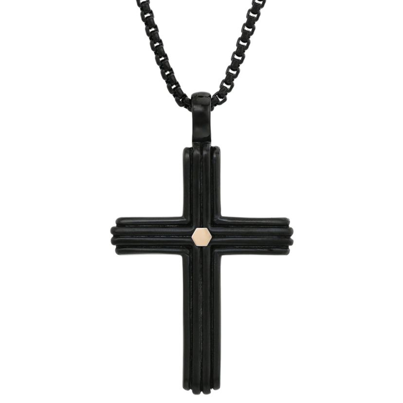 Stainless Steel Two Tone Cross Pendant Necklace