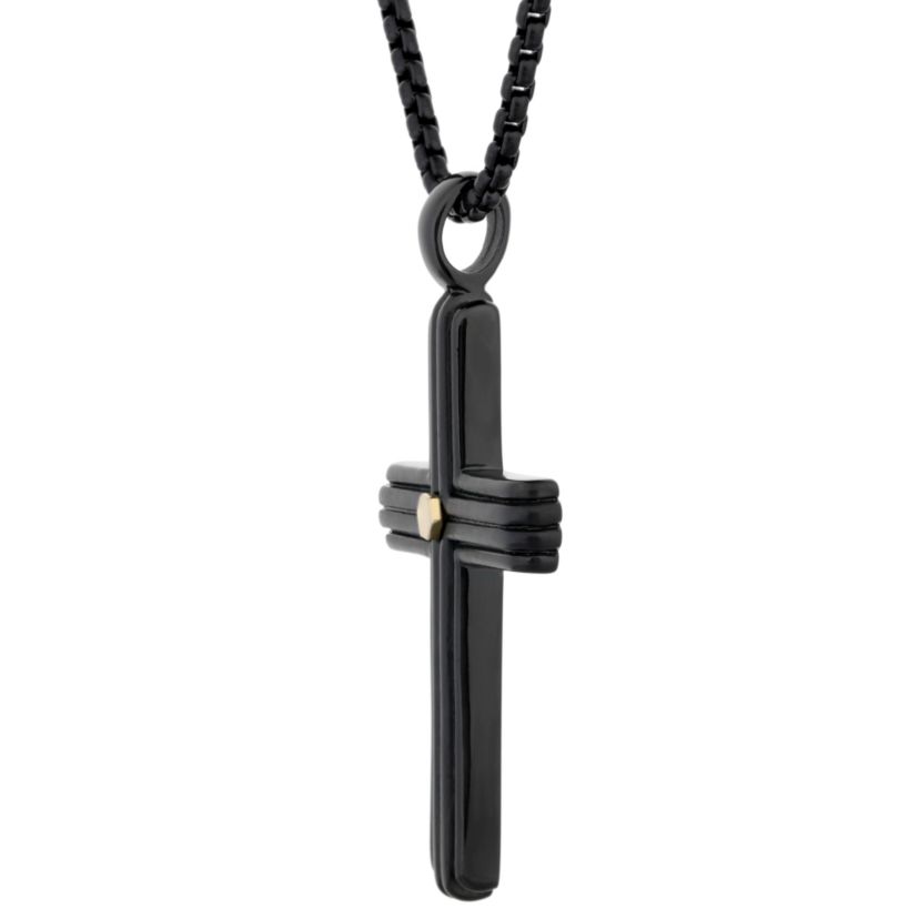 Stainless Steel Two Tone Cross Pendant Necklace