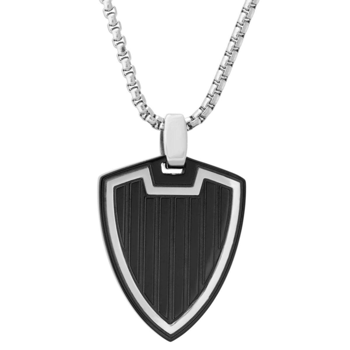 Stainless Steel Two Tone Shield Pendant Necklace