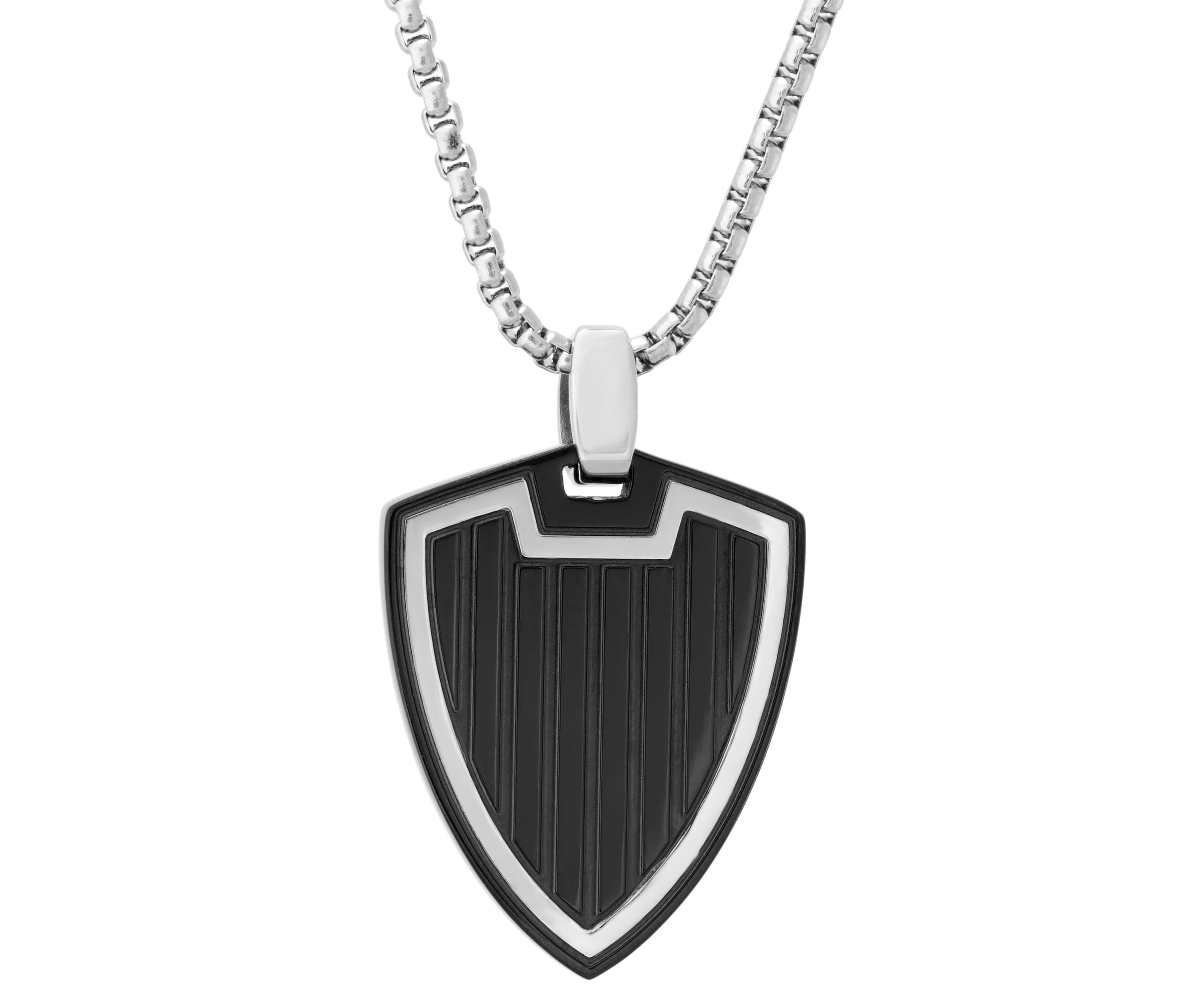 Stainless Steel Two Tone Shield Pendant Necklace