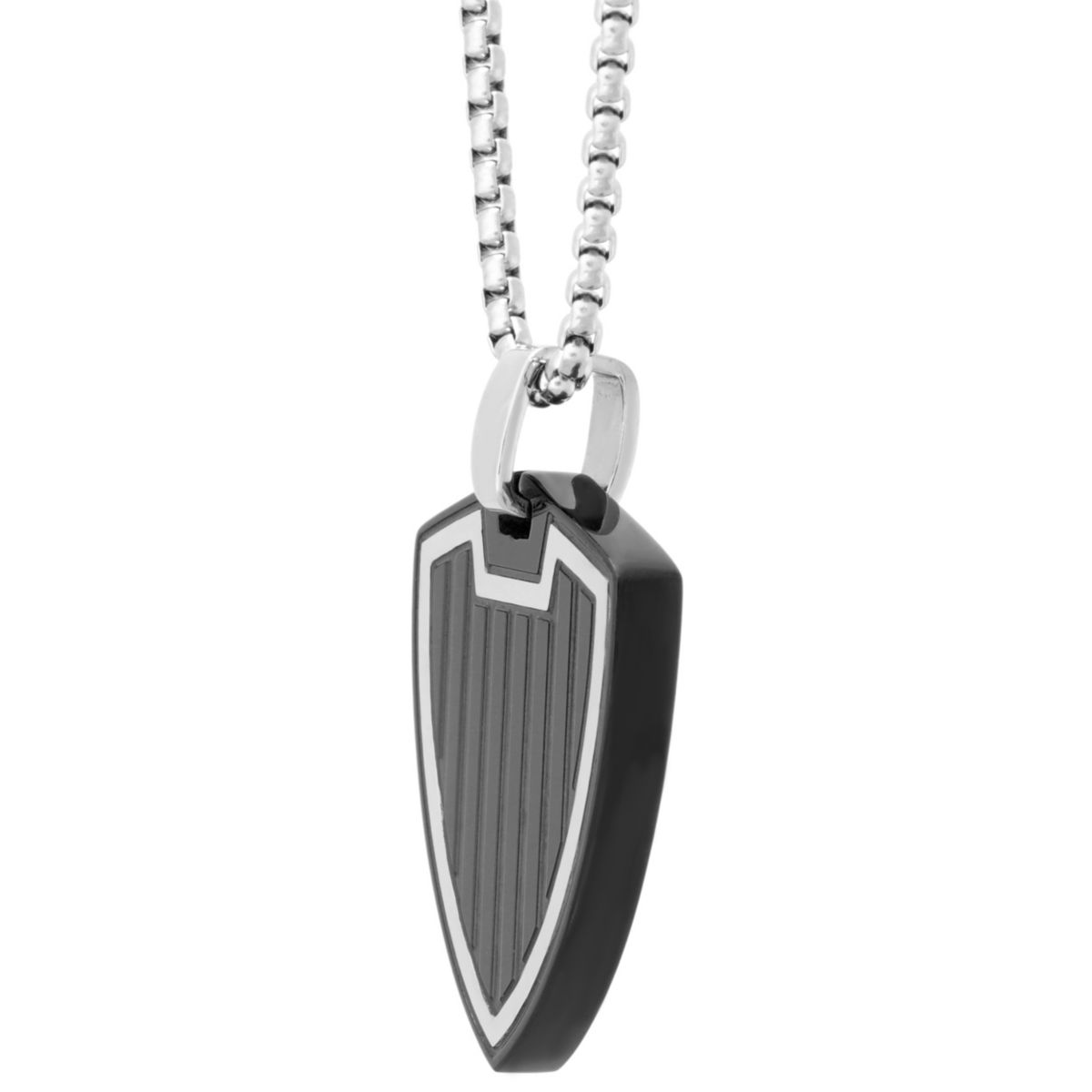 Stainless Steel Two Tone Shield Pendant Necklace