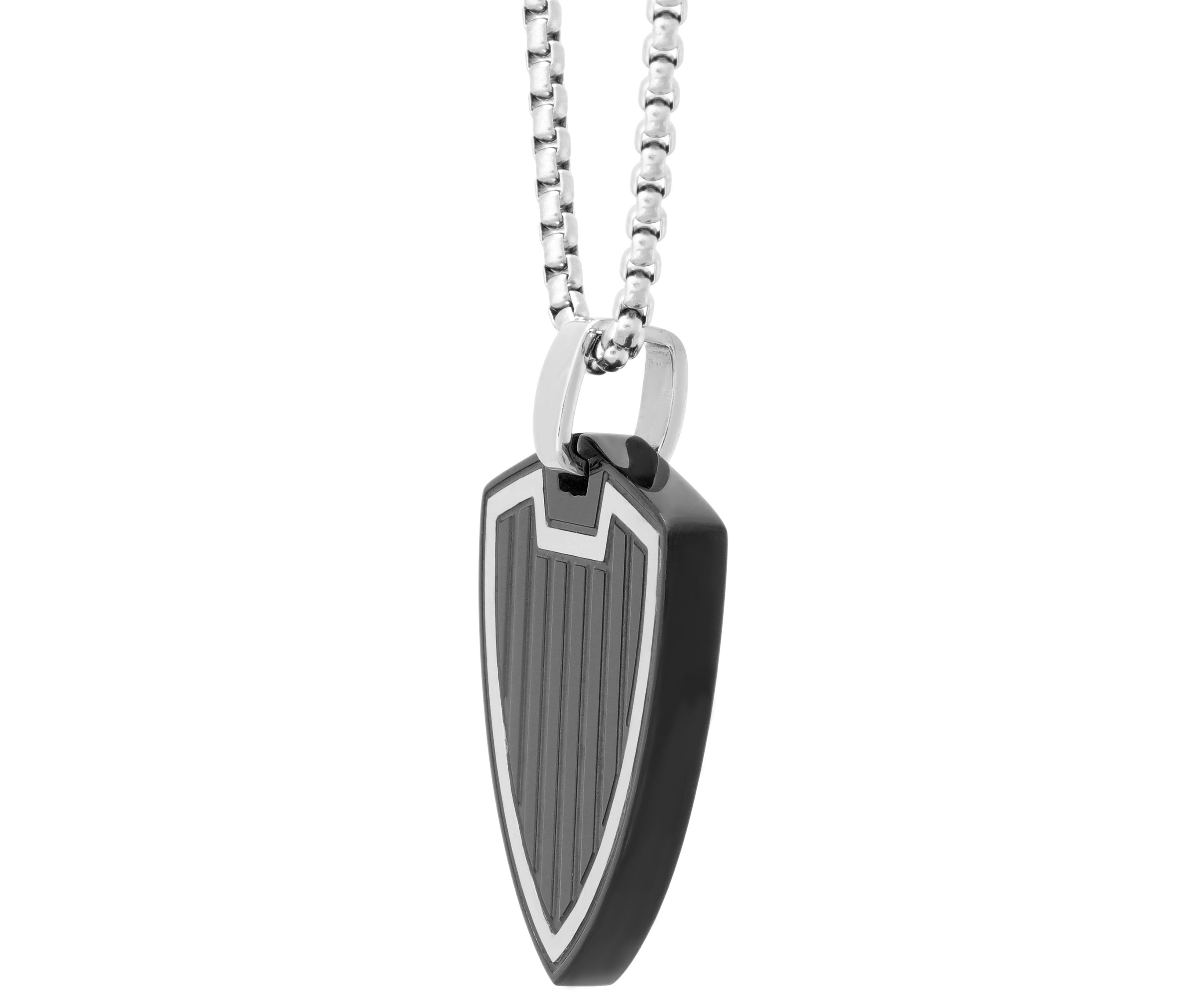 Stainless Steel Two Tone Shield Pendant Necklace