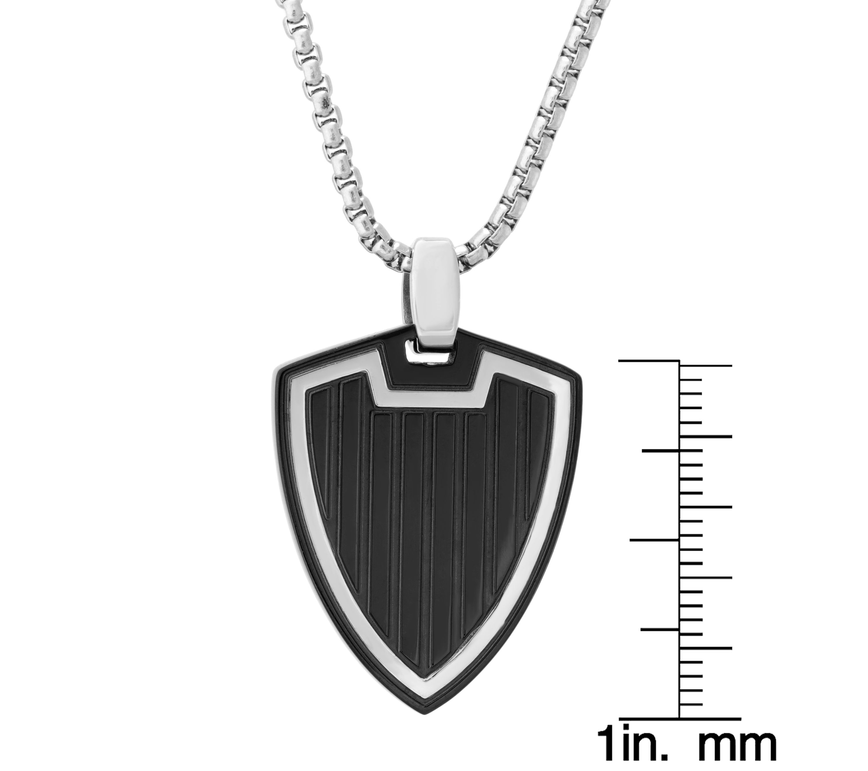 Stainless Steel Two Tone Shield Pendant Necklace