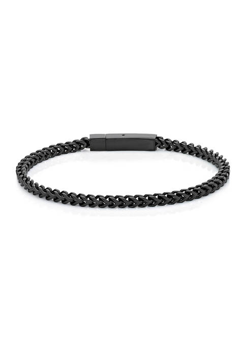 Stainless Steel 4 Millimeter Foxtail Chain Bracelet with Black Ion Plating and Push Lock, 9 Inch
