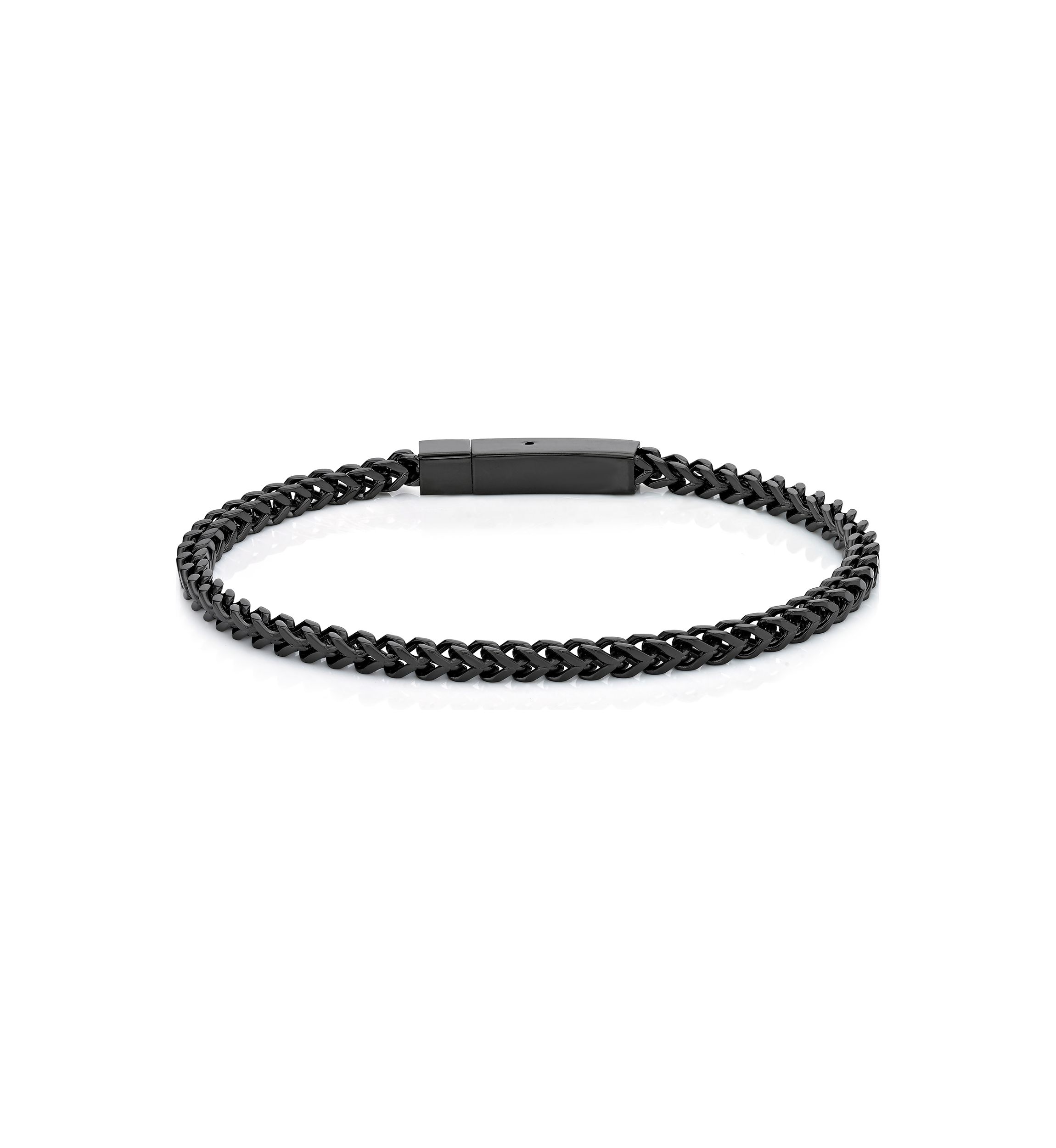 Stainless Steel 4 Millimeter Foxtail Chain Bracelet with Black Ion Plating and Push Lock, 9 Inch