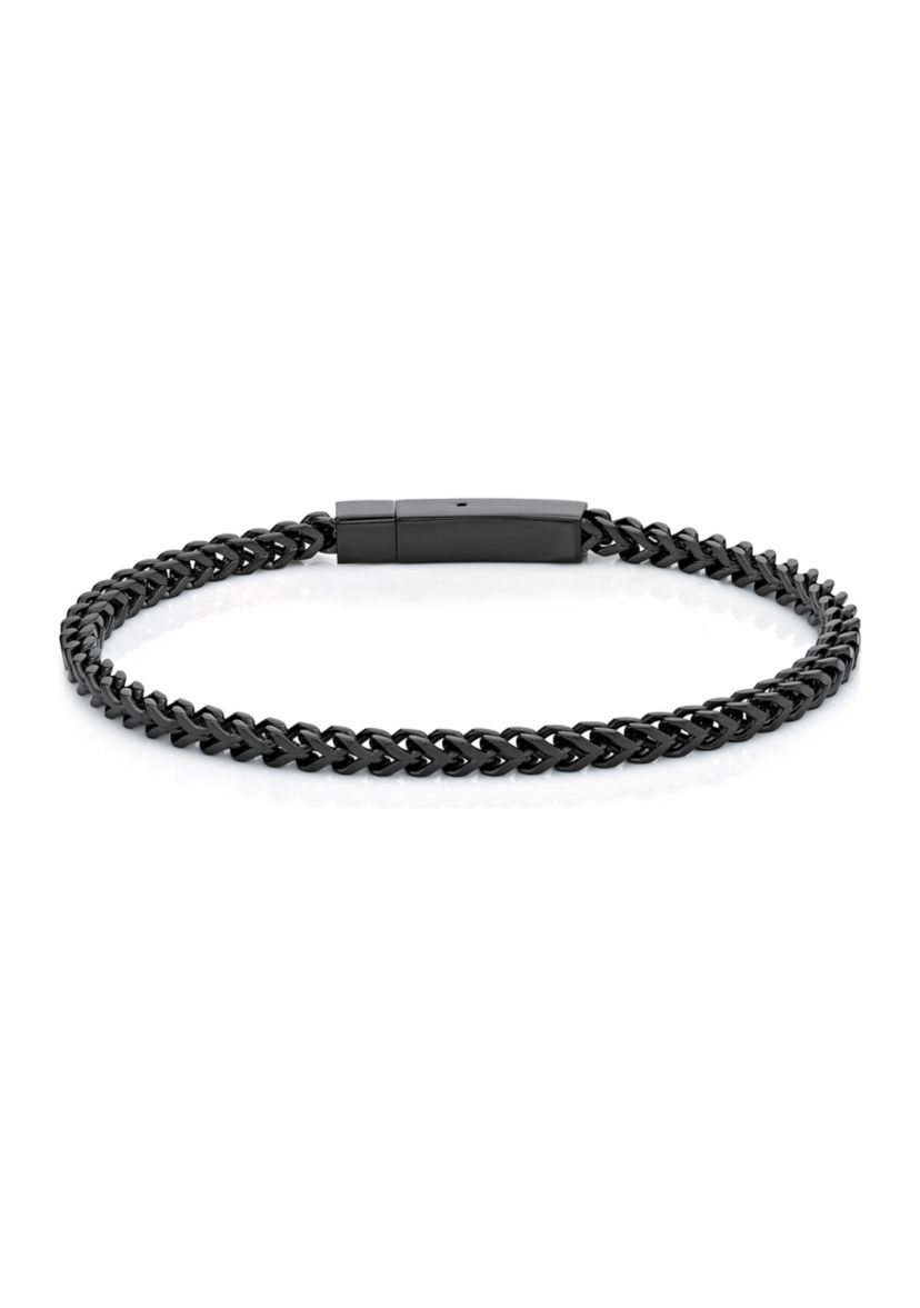 Stainless Steel 4 Millimeter Foxtail Chain Bracelet with Black Ion Plating and Push Lock, 9 Inch