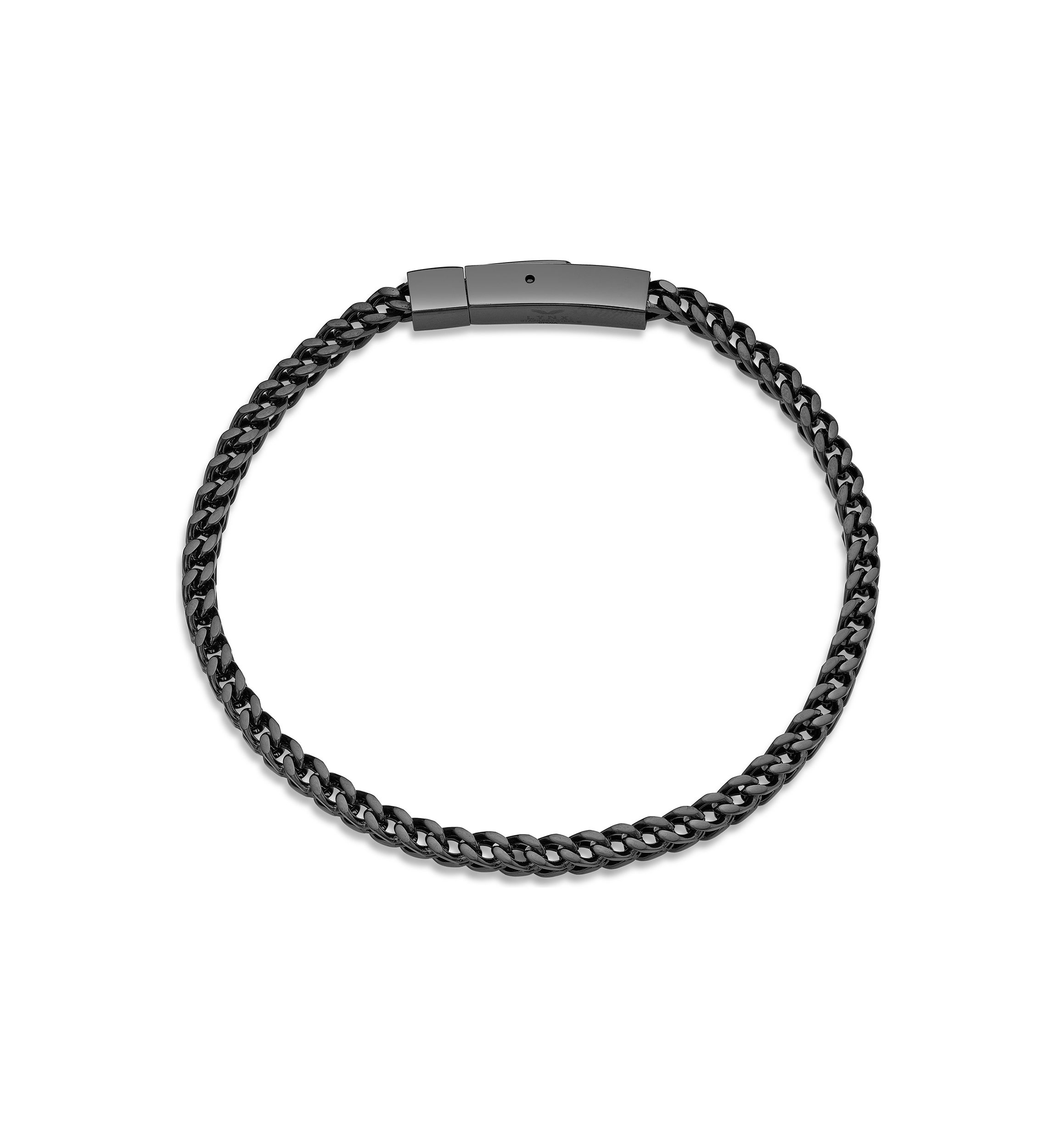 Stainless Steel 4 Millimeter Foxtail Chain Bracelet with Black Ion Plating and Push Lock, 9 Inch