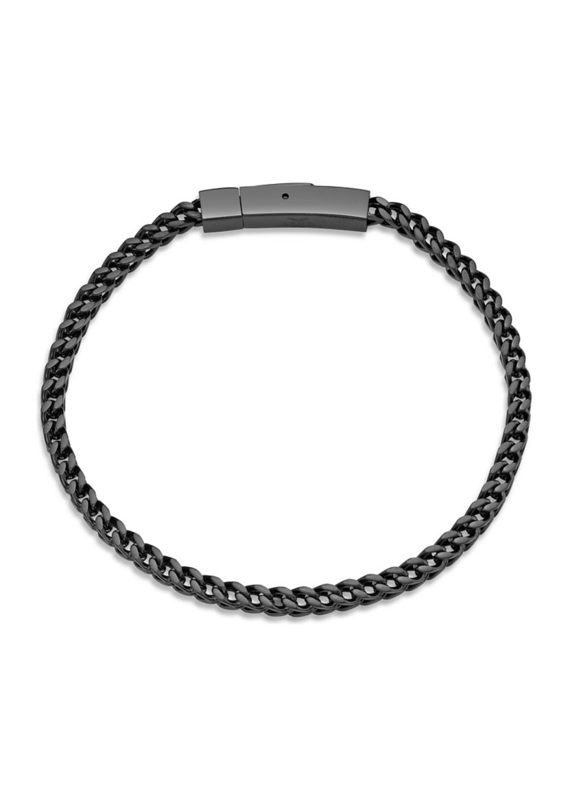 Stainless Steel 4 Millimeter Foxtail Chain Bracelet with Black Ion Plating and Push Lock, 9 Inch