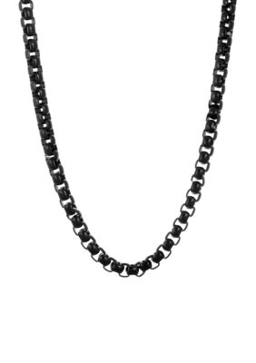 Belk & Co Men's Stainless Steel 7 Millimeter Round Box Chain Necklace with Black Ion Plating and Push Lock, 22 Inch