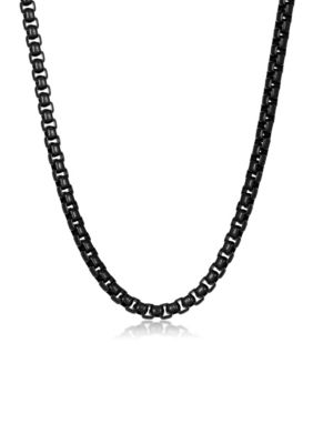 LYNX Men's Stainless Steel 7MM Box Chain Necklace with Black Ion Plating and Push Lock, 24" Length, 24 in