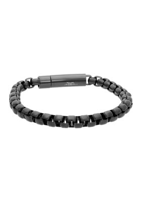 Belk & Co Men's Stainless Steel 7 Millimeter Round Box Chain Bracelet with Black Ion Plating and Push Lock, 9 Inch
