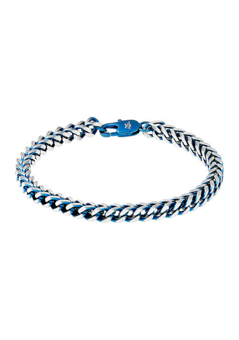 Stainless Steel 4 Millimeter Foxtail Chain Bracelet with Two-Tone Blue Ion Plating, 8.5 Inch