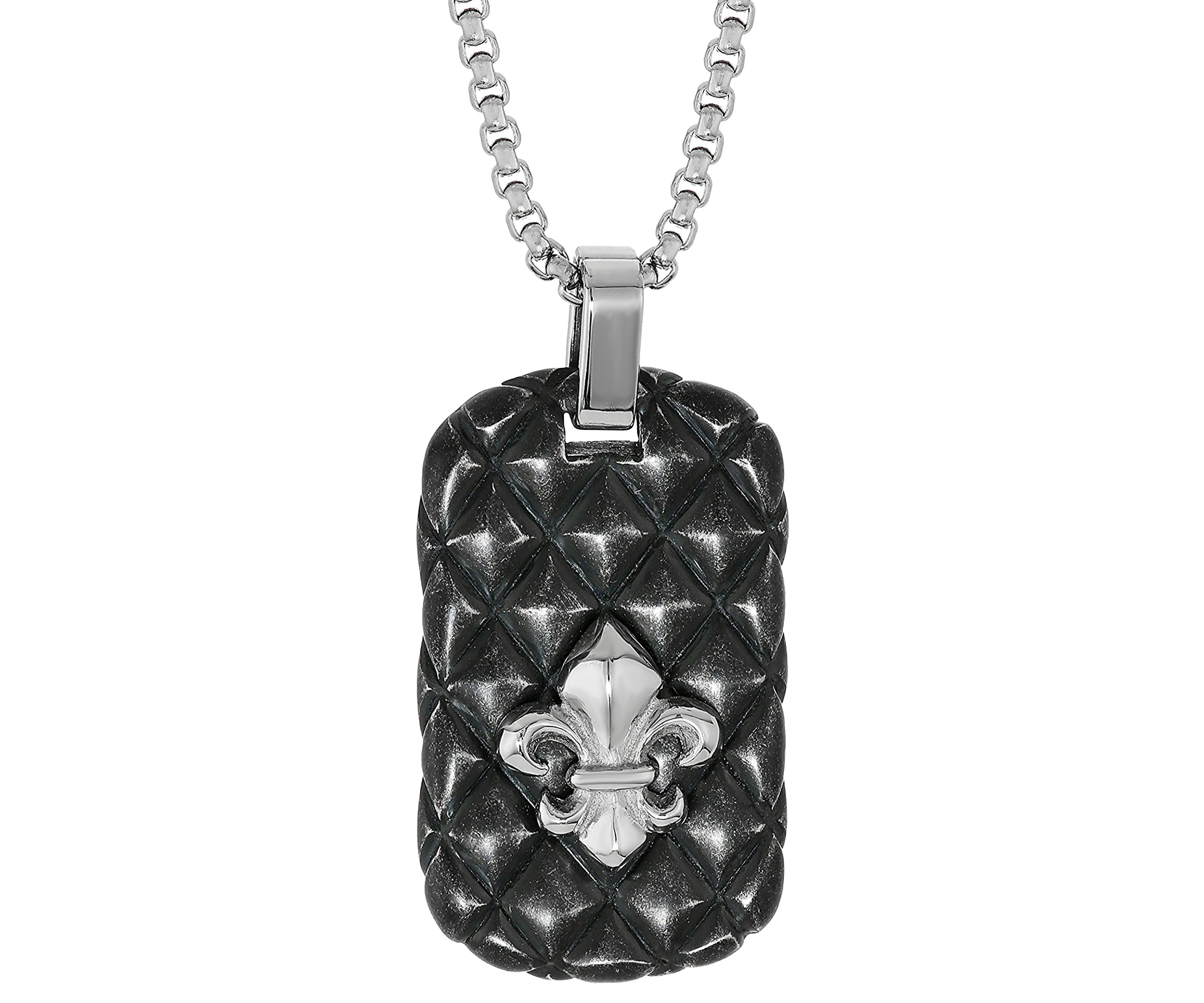 Stainless Steel Fleur Des Lis Dog Tag Pendant Necklace