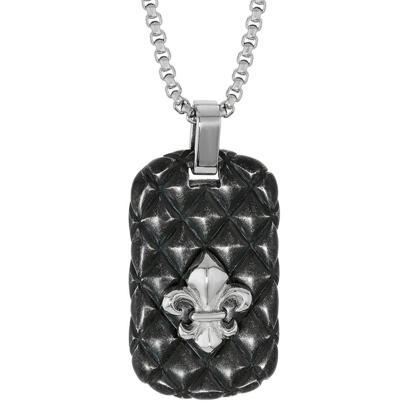 Stainless Steel Fleur Des Lis Dog Tag Pendant Necklace