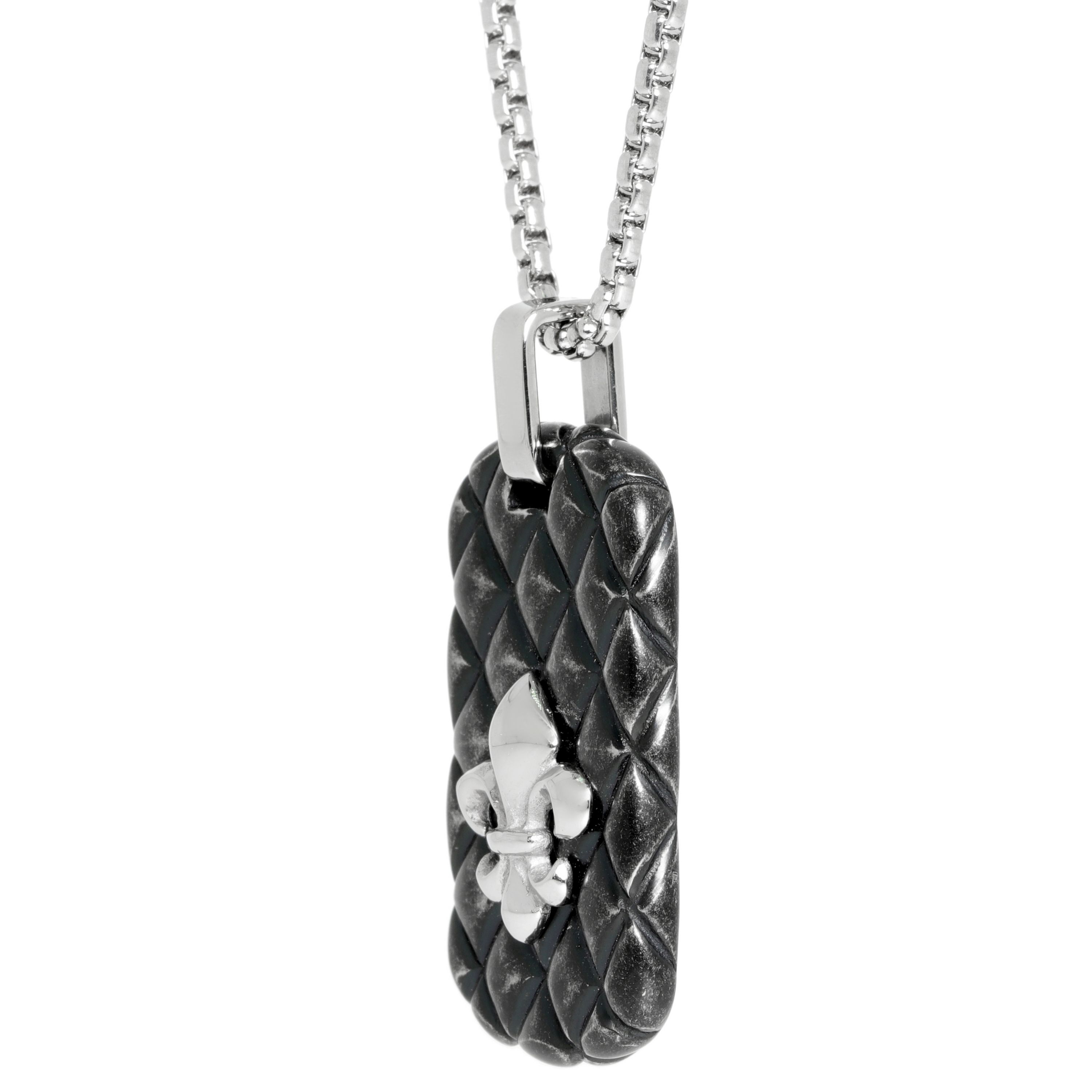 Stainless Steel Fleur Des Lis Dog Tag Pendant Necklace