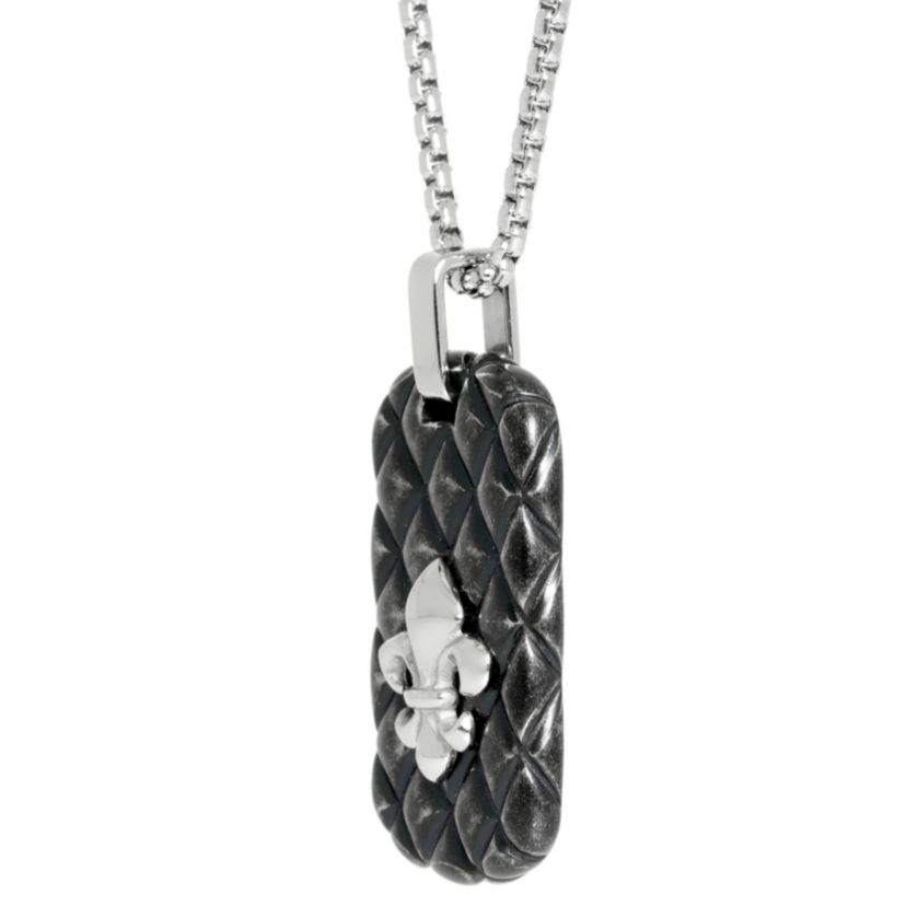 Stainless Steel Fleur Des Lis Dog Tag Pendant Necklace