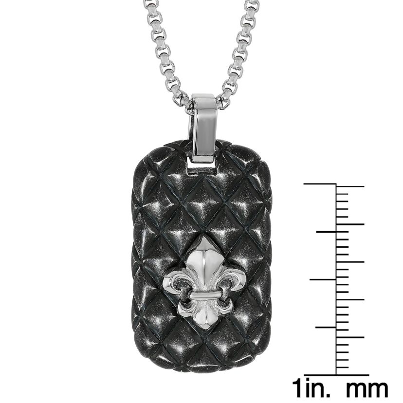 Stainless Steel Fleur Des Lis Dog Tag Pendant Necklace