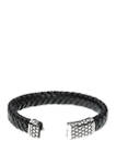 8.5 Inch Stainless Steel Black Braided Leather Bracelet