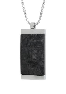 Belk & Co Men's Stainless Forged Carbon Dog Tag Pendant Necklace with 24 Inch Box Chain, Silver