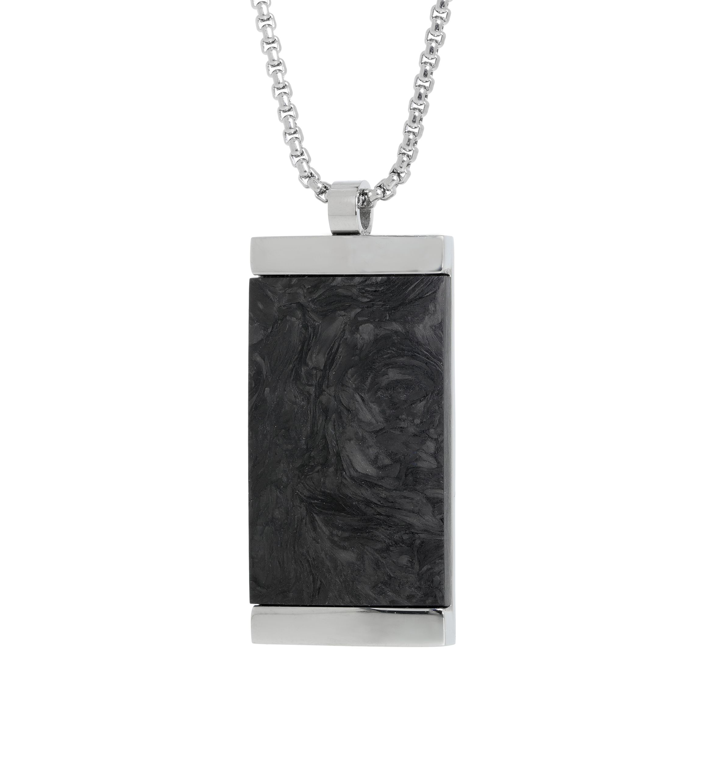 Stainless Forged Carbon Dog Tag Pendant Necklace with 24 Inch Box Chain