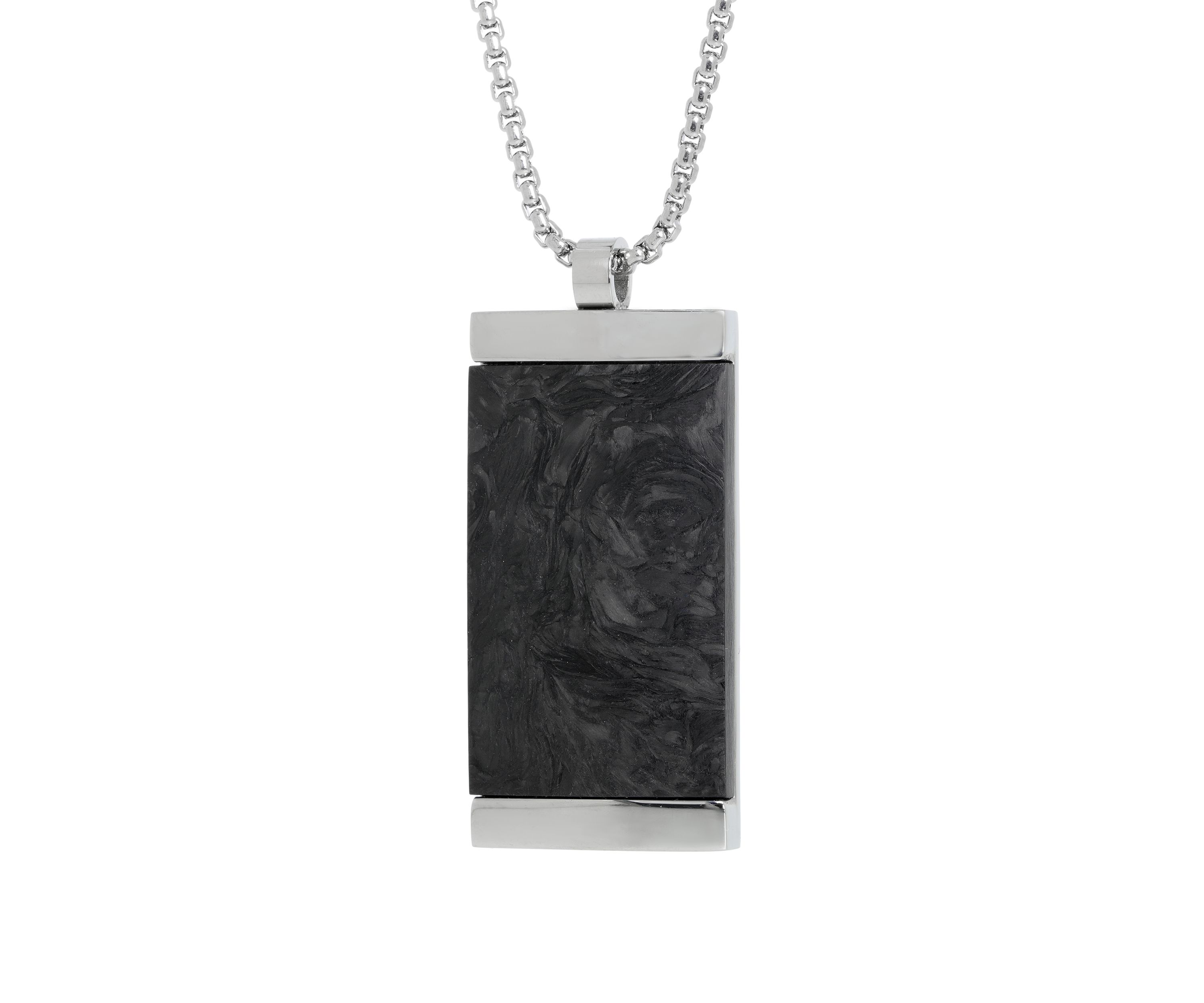 Stainless Forged Carbon Dog Tag Pendant Necklace with 24 Inch Box Chain