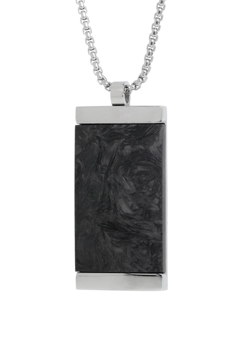 Stainless Forged Carbon Dog Tag Pendant Necklace with 24 Inch Box Chain