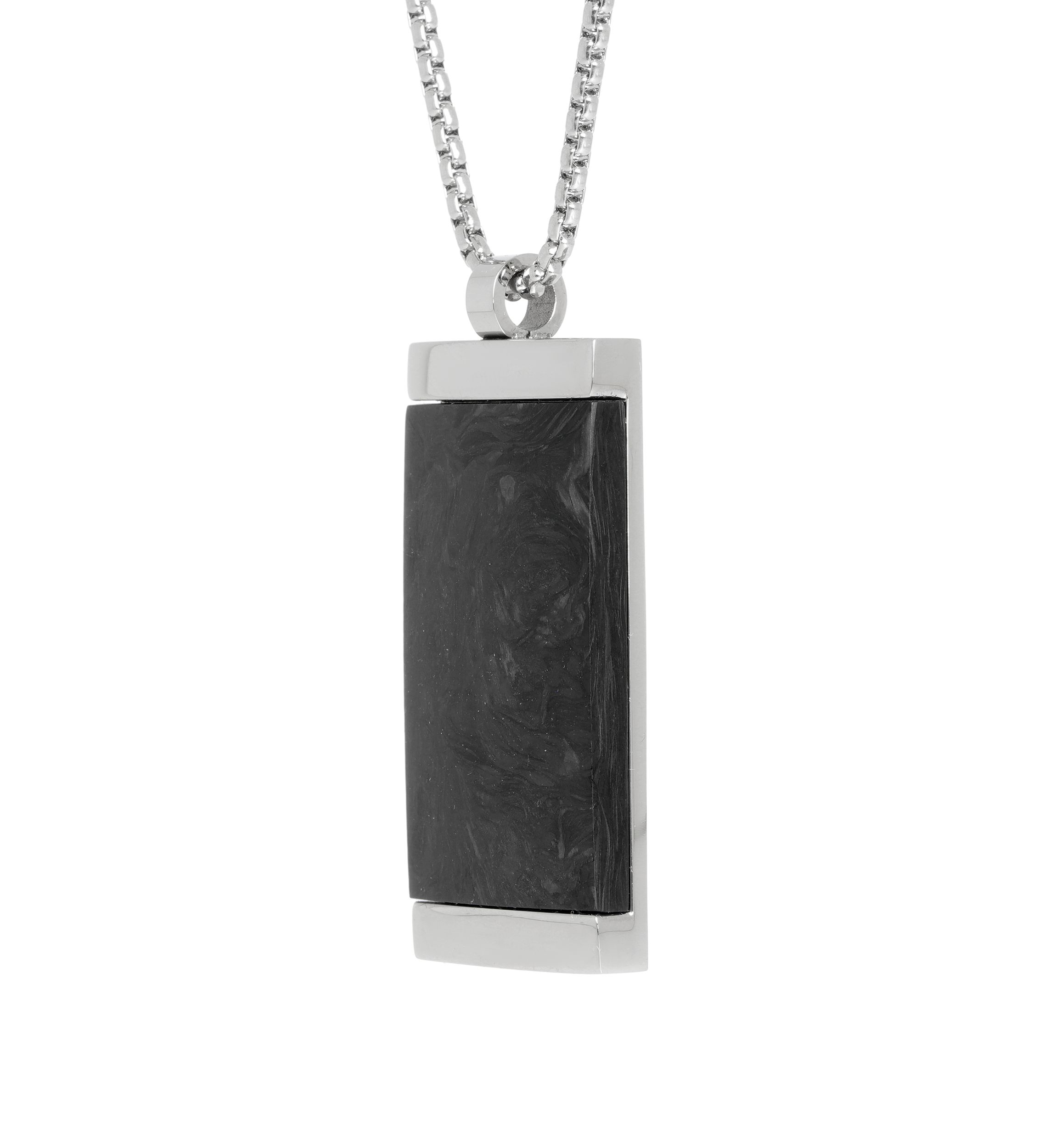 Stainless Forged Carbon Dog Tag Pendant Necklace with 24 Inch Box Chain