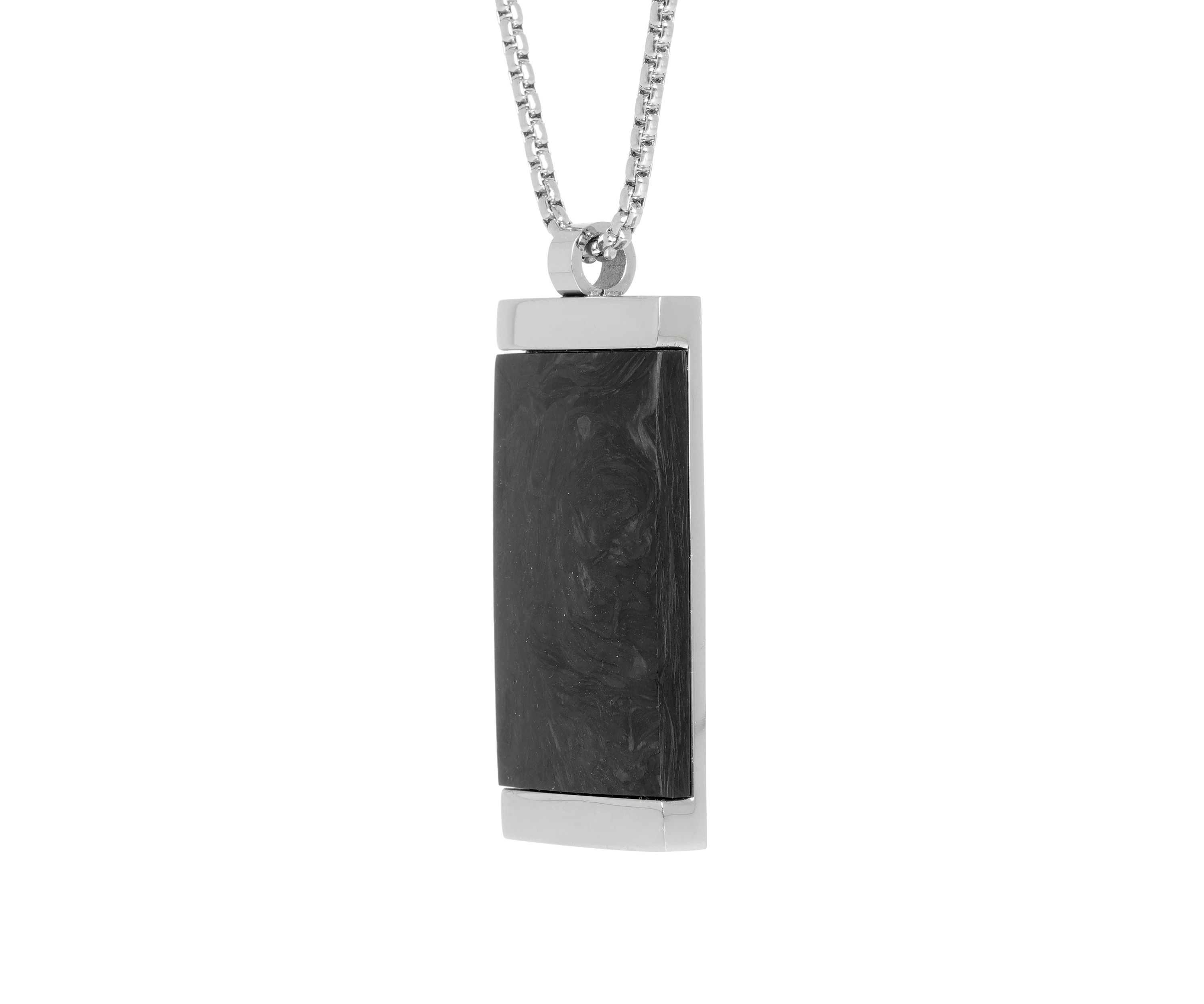 Stainless Forged Carbon Dog Tag Pendant Necklace with 24 Inch Box Chain