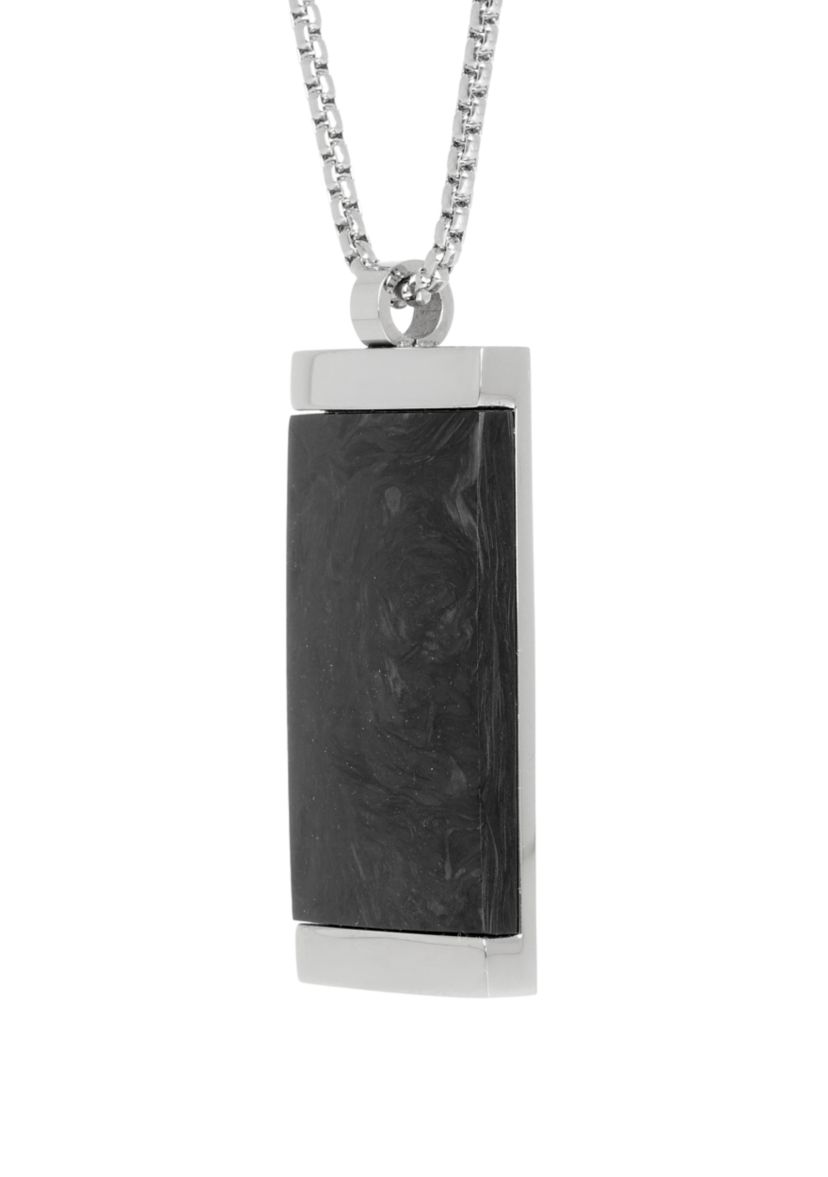 Stainless Forged Carbon Dog Tag Pendant Necklace with 24 Inch Box Chain