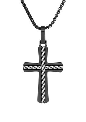 Belk & Co Men's Stainless Steel Cross Pendant on 24 Inch Box Chain Necklace