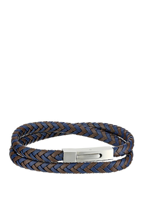 Stainless Steel with Two Tone Leather Bracelet